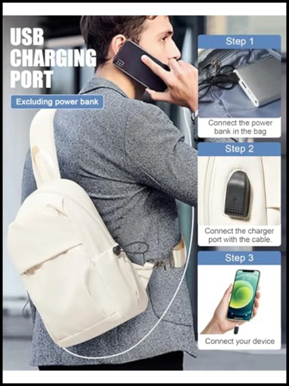 Tactical Anti-Theft Crossbody Sling Backpack with USB Port Nylon Daypack